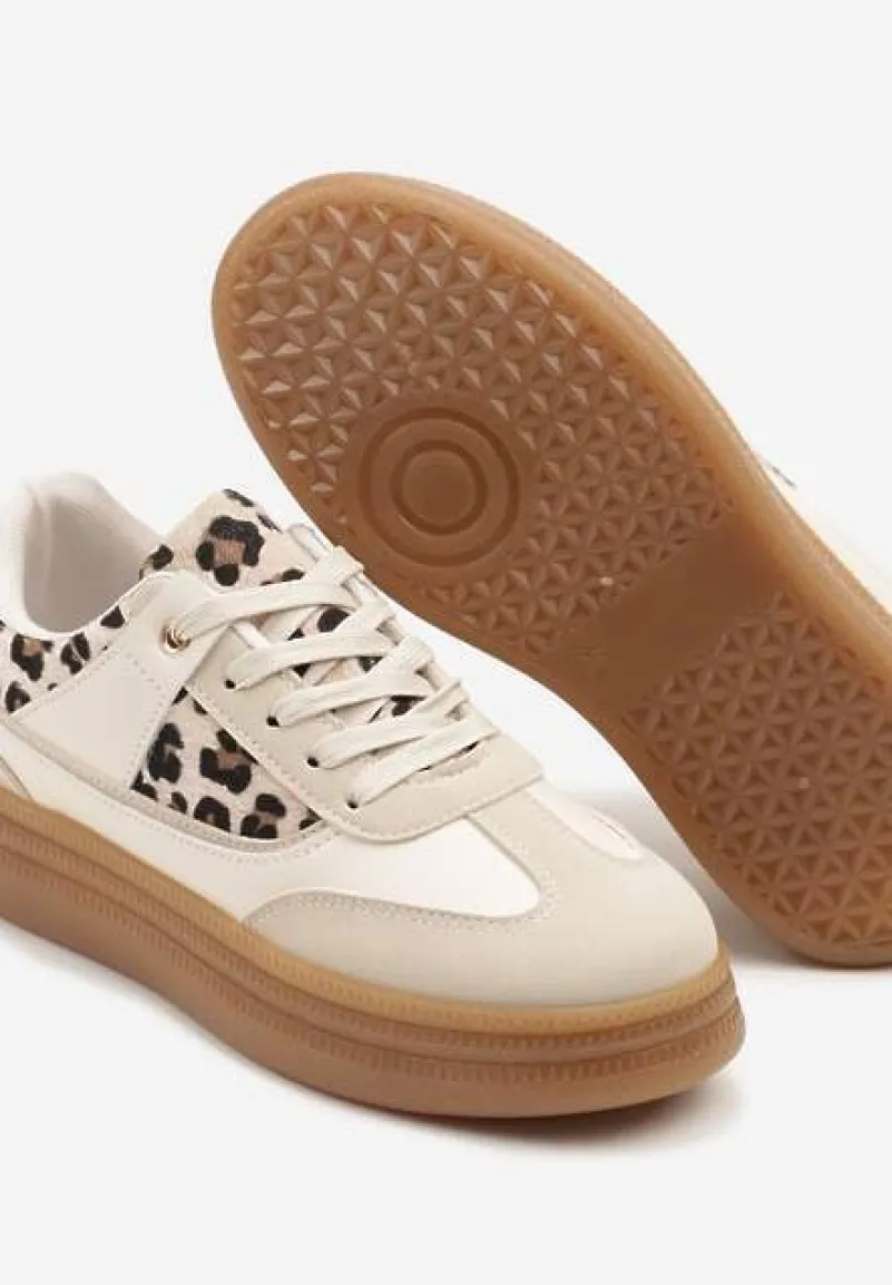 Beżowe Sneakersy w Stylu Kultowych Tenisówek w Panterkę Alumaya