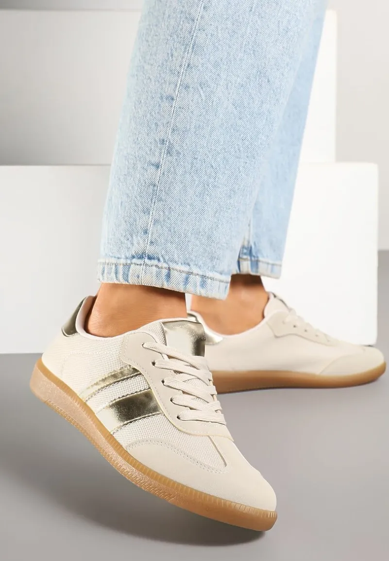 Beżowe Sneakersy w Stylu Tenisówek Ozdobione Paskami Jenaniela