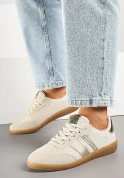 Beżowe Sneakersy w Stylu Tenisówek Ozdobione Paskami Jenaniela