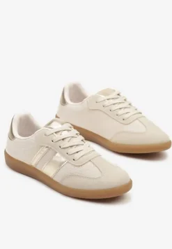Beżowe Sneakersy w Stylu Tenisówek Ozdobione Paskami Jenaniela