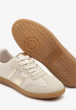 Beżowe Sneakersy w Stylu Tenisówek Ozdobione Paskami Jenaniela