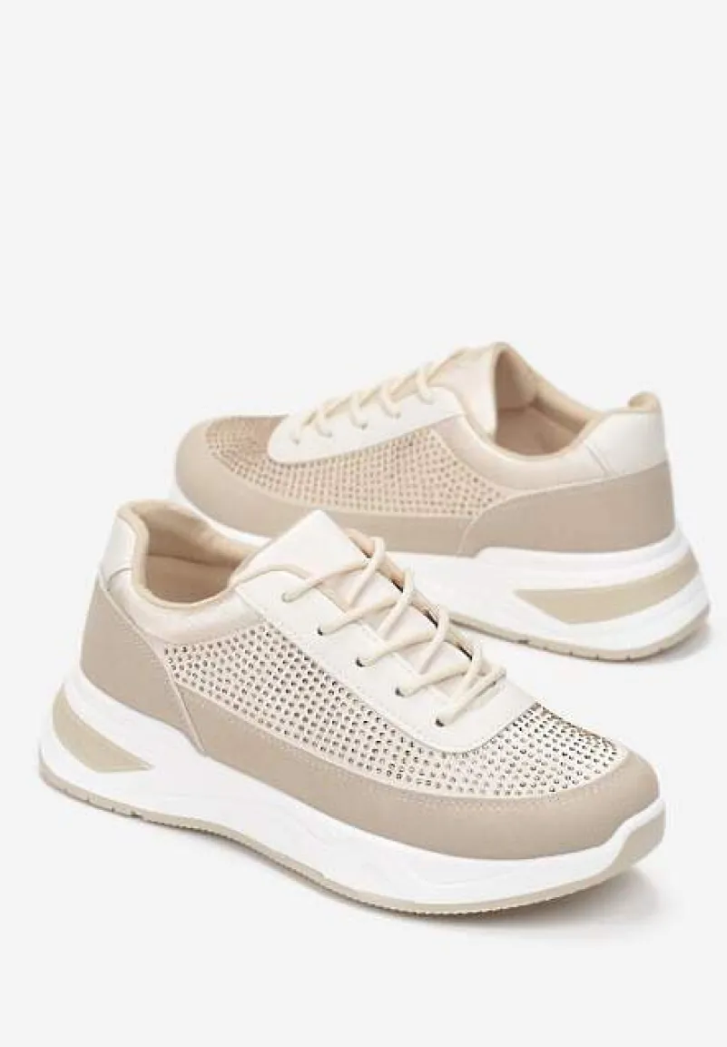 Beżowe Sneakersy z Drobnymi Cyrkoniami Hinekle