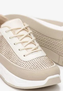 Beżowe Sneakersy z Drobnymi Cyrkoniami Hinekle