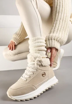 Beżowe Sneakersy z Ekozamszu z Futrzaną Wyściółką Etaylla