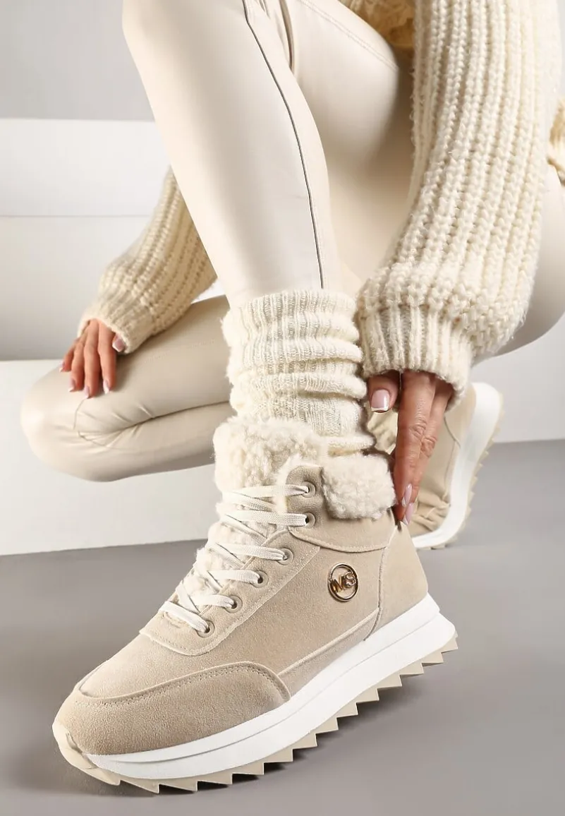 Beżowe Sneakersy z Ekozamszu z Futrzaną Wyściółką Etaylla