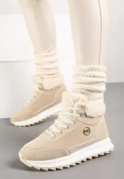 Beżowe Sneakersy z Ekozamszu z Futrzaną Wyściółką Etaylla