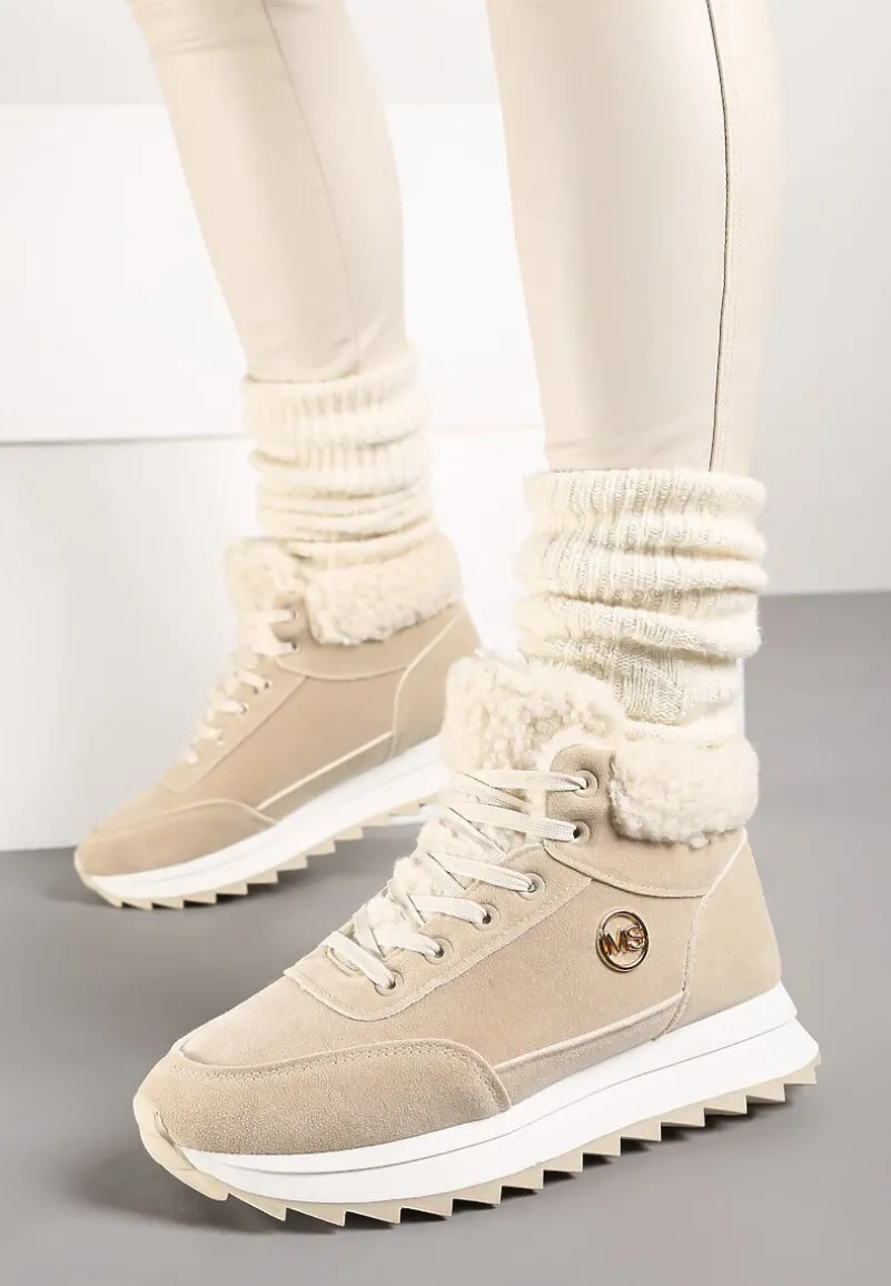 Beżowe Sneakersy z Ekozamszu z Futrzaną Wyściółką Etaylla