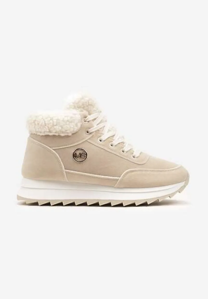 Beżowe Sneakersy z Ekozamszu z Futrzaną Wyściółką Etaylla