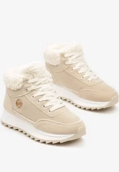 Beżowe Sneakersy z Ekozamszu z Futrzaną Wyściółką Etaylla