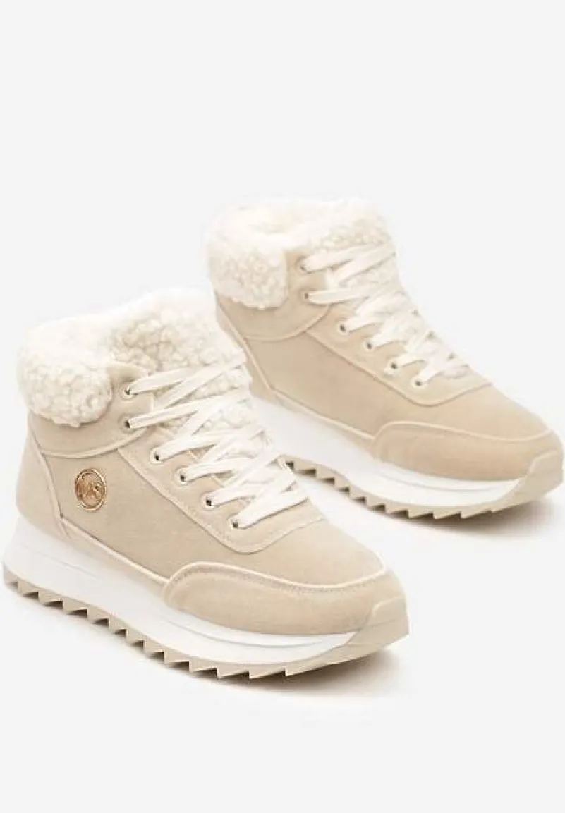 Beżowe Sneakersy z Ekozamszu z Futrzaną Wyściółką Etaylla