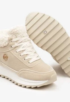Beżowe Sneakersy z Ekozamszu z Futrzaną Wyściółką Etaylla