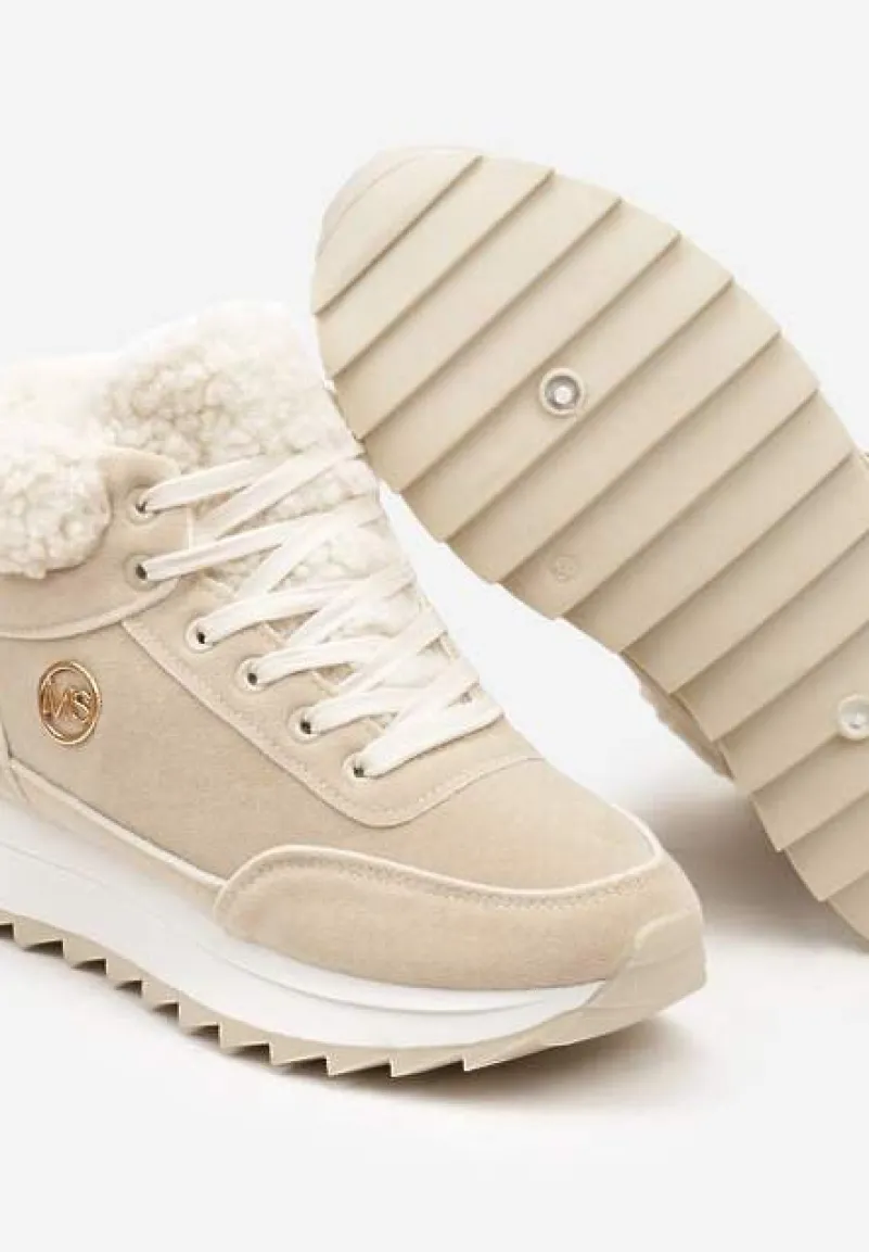 Beżowe Sneakersy z Ekozamszu z Futrzaną Wyściółką Etaylla