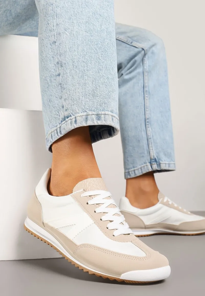 Beżowe Sneakersy z Geometrycznym Wzorem Zoloti