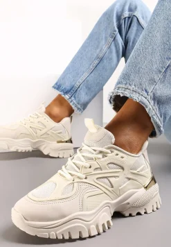 Beżowe Sneakersy z Metaliczną Wstawką na Grubej Podeszwie Boele