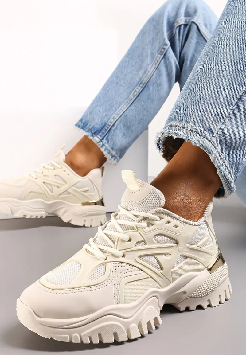 Beżowe Sneakersy z Metaliczną Wstawką na Grubej Podeszwie Boele