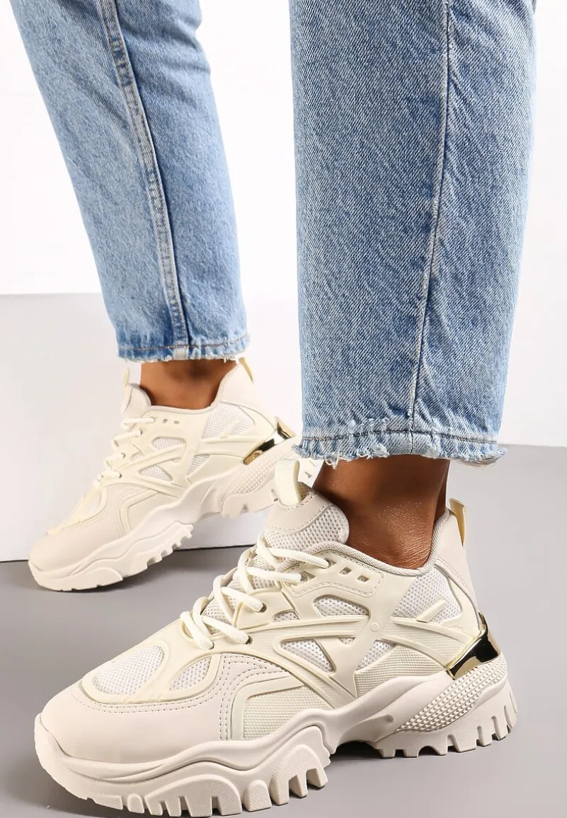Beżowe Sneakersy z Metaliczną Wstawką na Grubej Podeszwie Boele