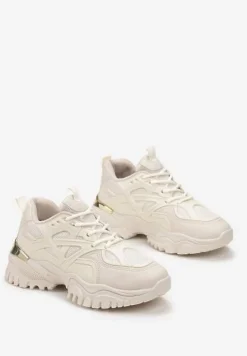 Beżowe Sneakersy z Metaliczną Wstawką na Grubej Podeszwie Boele