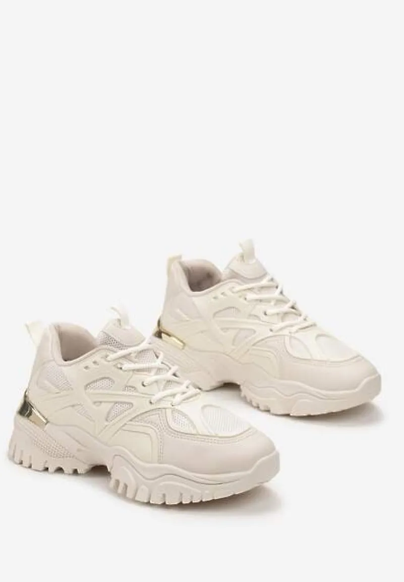 Beżowe Sneakersy z Metaliczną Wstawką na Grubej Podeszwie Boele