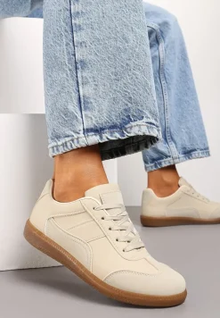 Beżowe Sneakersy z Ozdobnymi Przeszyciami przed Kostkę Redala
