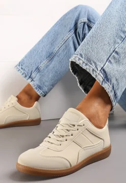 Beżowe Sneakersy z Ozdobnymi Przeszyciami przed Kostkę Redala