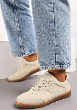 Beżowe Sneakersy z Ozdobnymi Przeszyciami przed Kostkę Redala