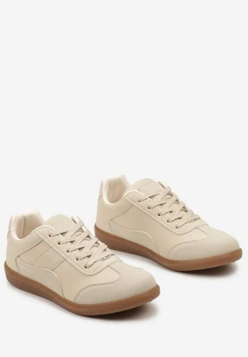Beżowe Sneakersy z Ozdobnymi Przeszyciami przed Kostkę Redala