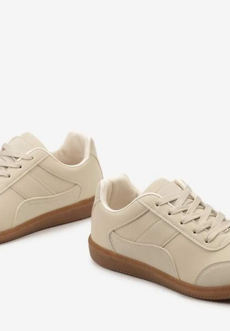Beżowe Sneakersy z Ozdobnymi Przeszyciami przed Kostkę Redala