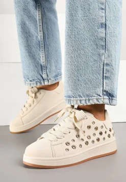 Beżowe Sneakersy z Ozdobnymi Nitami Feloriela