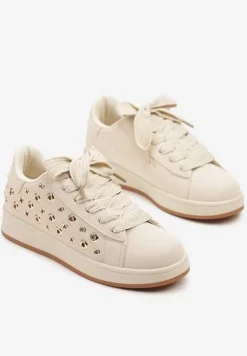 Beżowe Sneakersy z Ozdobnymi Nitami Feloriela