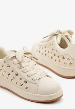 Beżowe Sneakersy z Ozdobnymi Nitami Feloriela