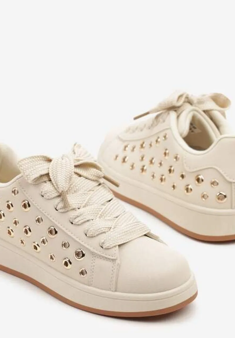 Beżowe Sneakersy z Ozdobnymi Nitami Feloriela