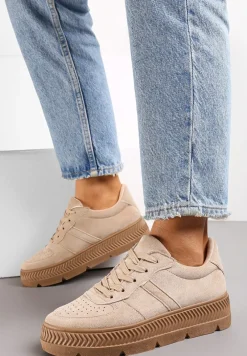 Beżowe Sneakersy z Perforacją na Żłobionej Podeszwie Riparian Rights