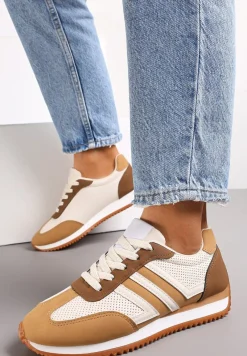 Beżowe Sneakersy z Perforacją i Wstawkami Alylena