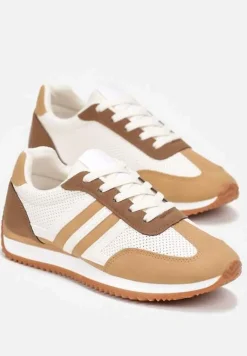 Beżowe Sneakersy z Perforacją i Wstawkami Alylena