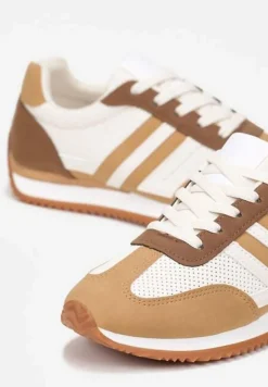 Beżowe Sneakersy z Perforacją i Wstawkami Alylena