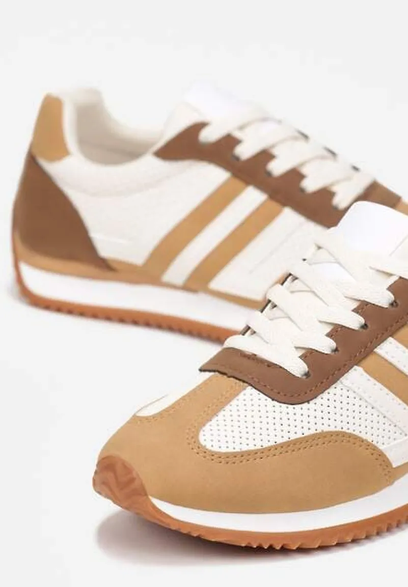 Beżowe Sneakersy z Perforacją i Wstawkami Alylena