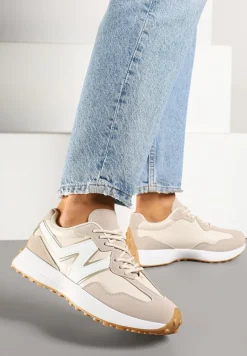 Beżowe Sneakersy z Przeszyciami i Ozdobnym Bieżnikiem Weonessa