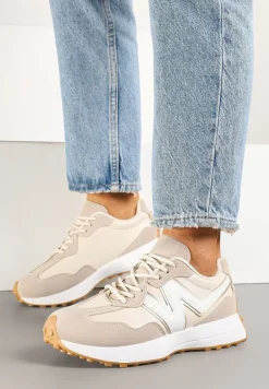 Beżowe Sneakersy z Przeszyciami i Ozdobnym Bieżnikiem Weonessa