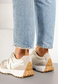 Beżowe Sneakersy z Przeszyciami i Ozdobnym Bieżnikiem Weonessa