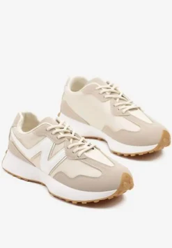 Beżowe Sneakersy z Przeszyciami i Ozdobnym Bieżnikiem Weonessa
