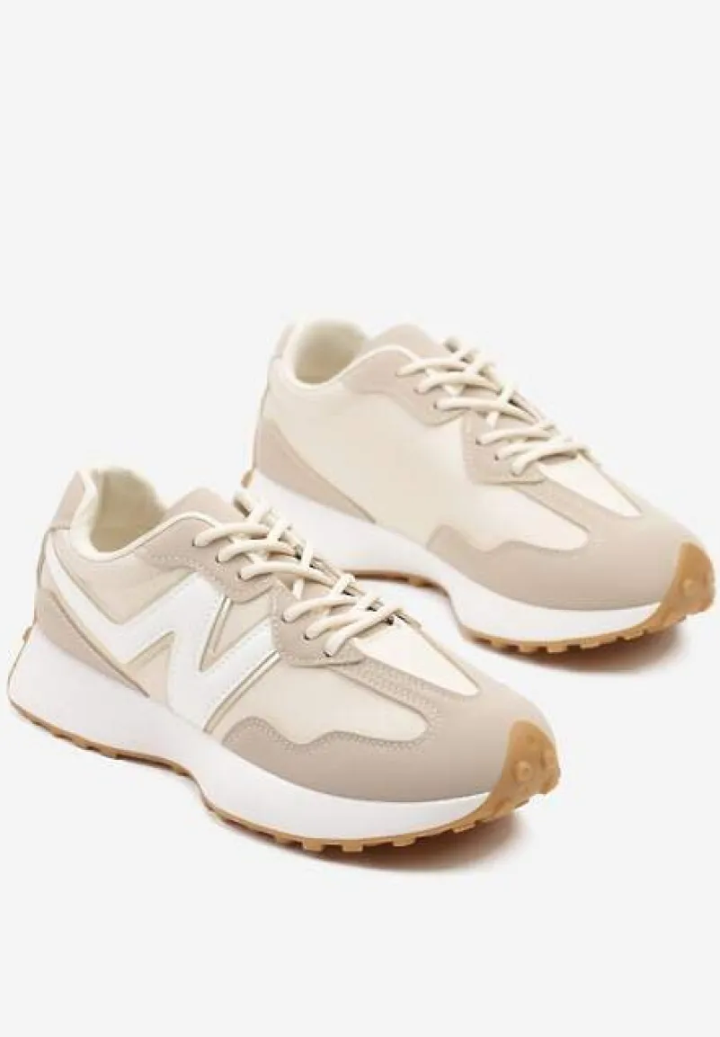 Beżowe Sneakersy z Przeszyciami i Ozdobnym Bieżnikiem Weonessa