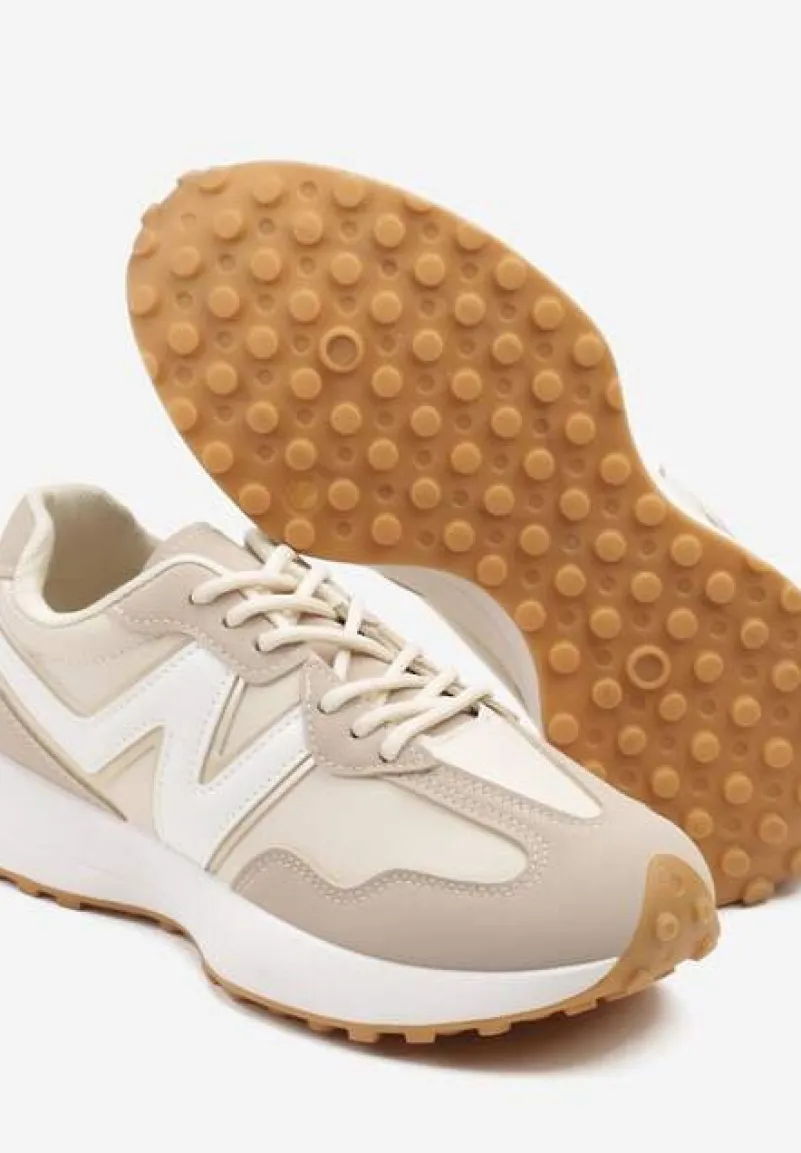 Beżowe Sneakersy z Przeszyciami i Ozdobnym Bieżnikiem Weonessa