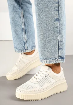 Beżowe Sneakersy z Przeszyciami i Skórzaną Wkładką na Grubej Podeszwie Daliren
