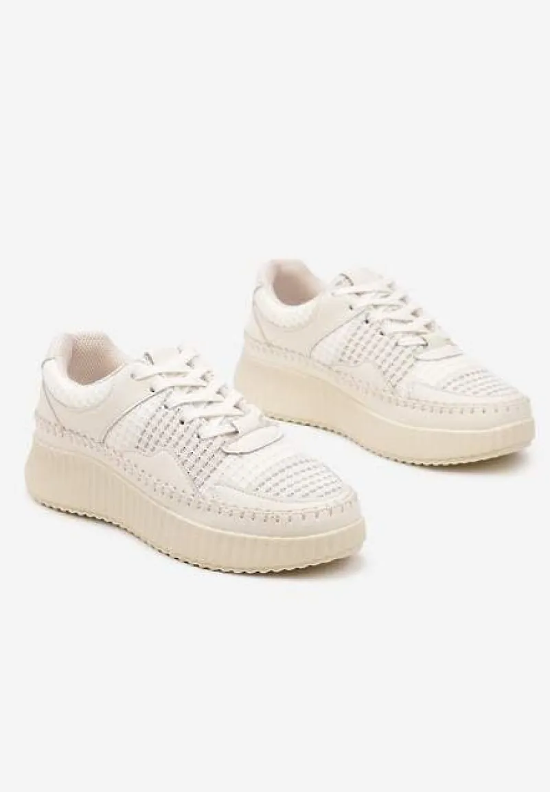 Beżowe Sneakersy z Przeszyciami i Skórzaną Wkładką na Grubej Podeszwie Daliren