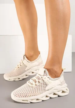 Beżowe Sneakersy z Siateczki na Piankowej Podeszwie z Wycięciami Sanilova