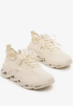 Beżowe Sneakersy z Siateczki na Piankowej Podeszwie z Wycięciami Sanilova