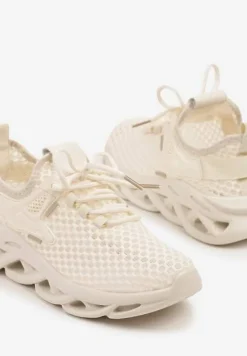 Beżowe Sneakersy z Siateczki na Piankowej Podeszwie z Wycięciami Sanilova