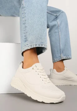 Beżowe Sneakersy z Tłoczoną Cholewką Ulithrena