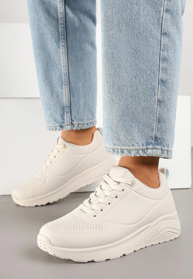 Beżowe Sneakersy z Tłoczoną Cholewką Ulithrena