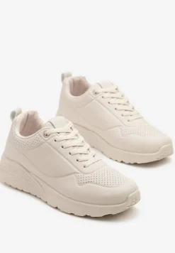 Beżowe Sneakersy z Tłoczoną Cholewką Ulithrena